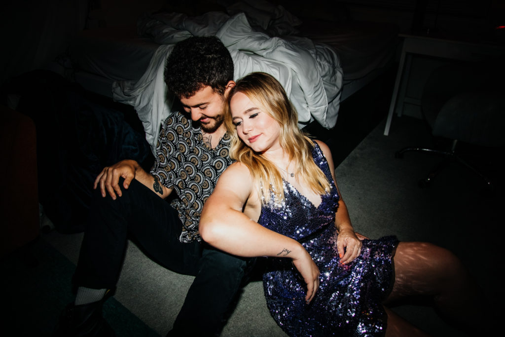 trendy vogue-style engagement photos with flash only