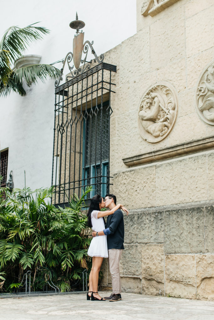 bride and groom kiss at the Santa Barbara courthouse