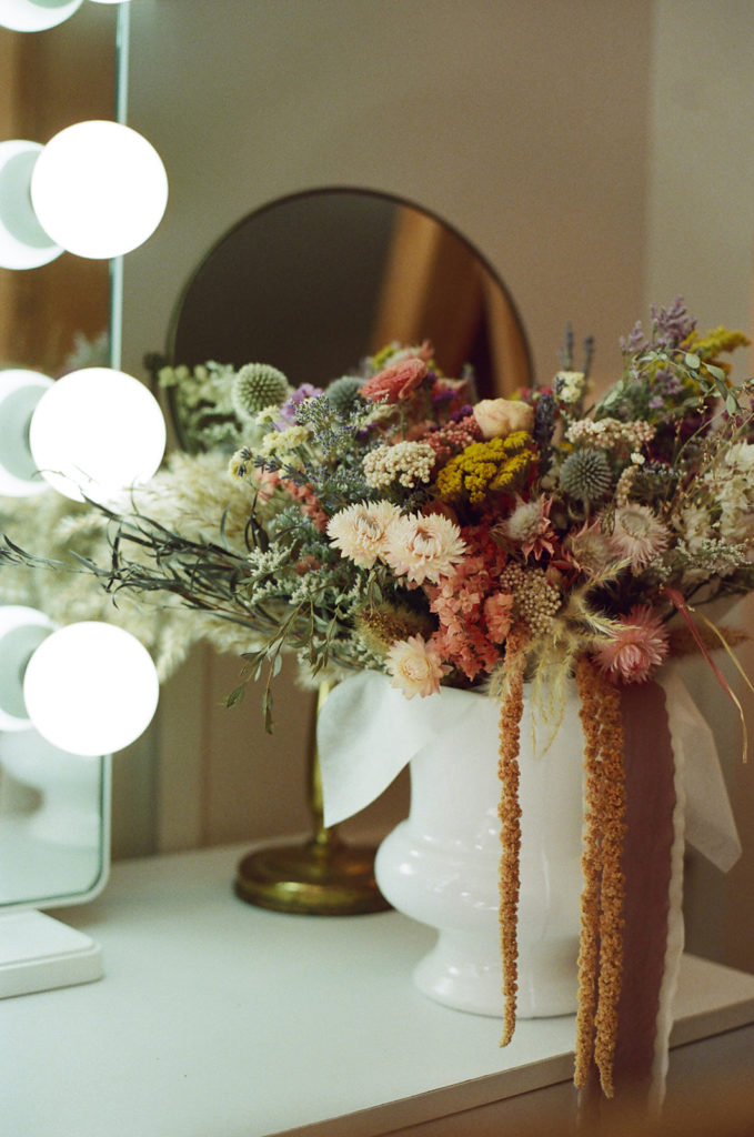 dried floral arrangement at wedding