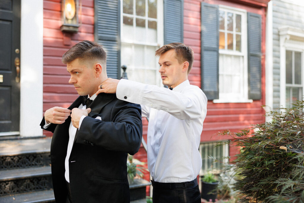 Getting ready with a groomsman 