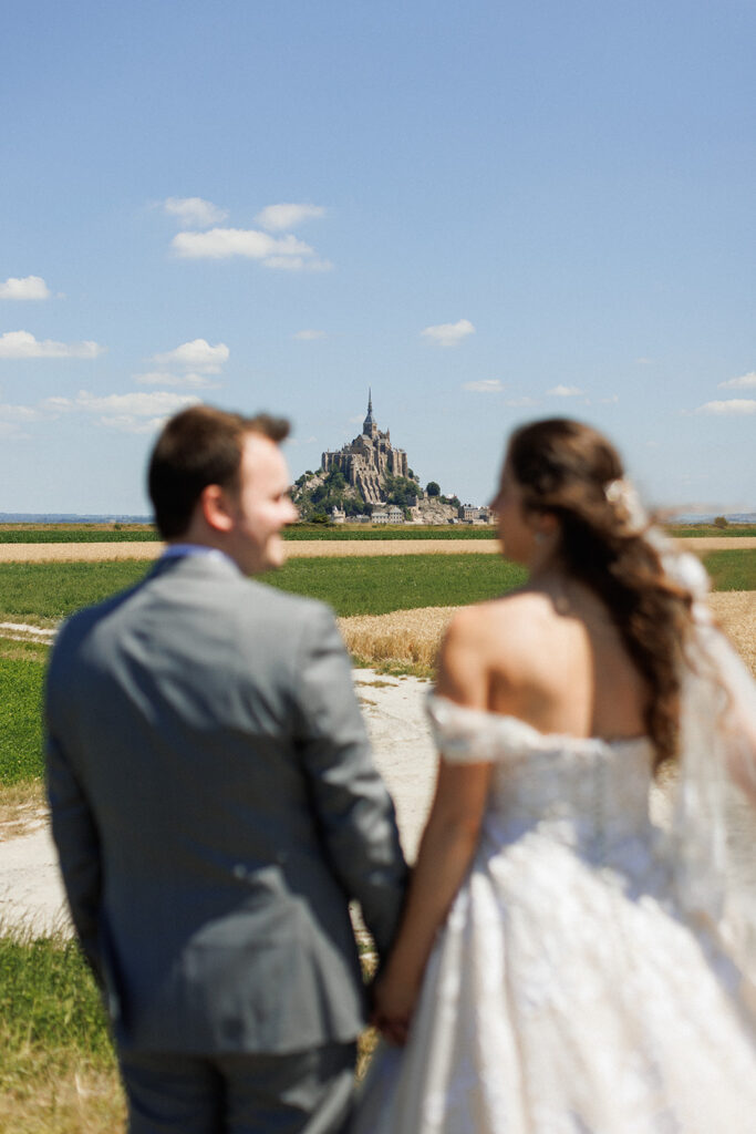 couple celebrates their French wedding at Mont. Saint-Michel
