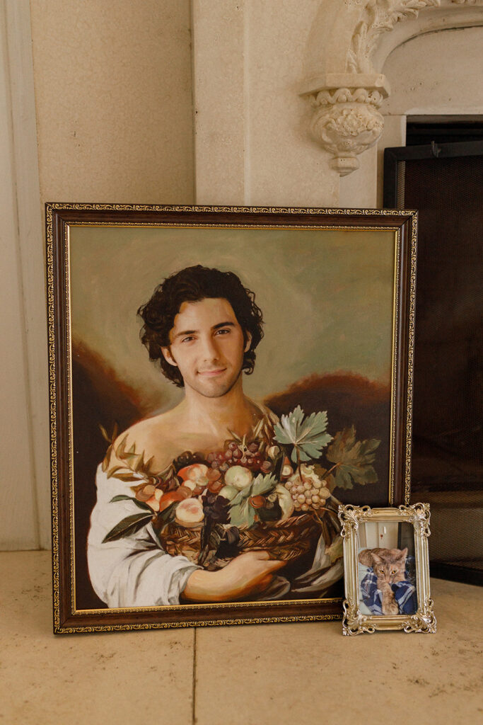 actor Noah James commissioned an artist to paint custom portraits of him and his wife Norma for their wedding decor