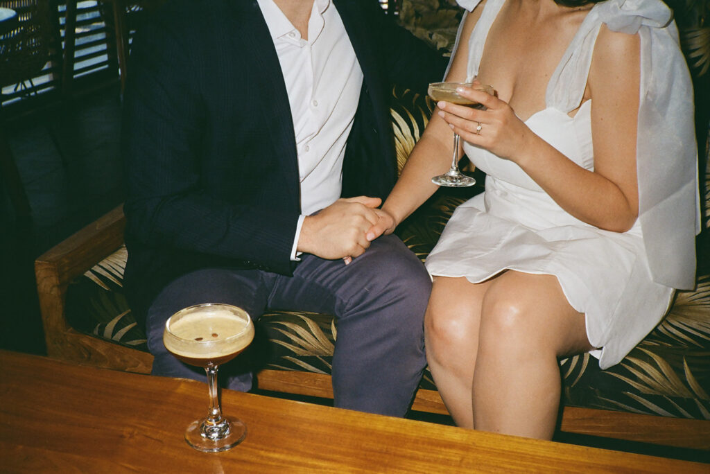 film photo of espresso martini and couple