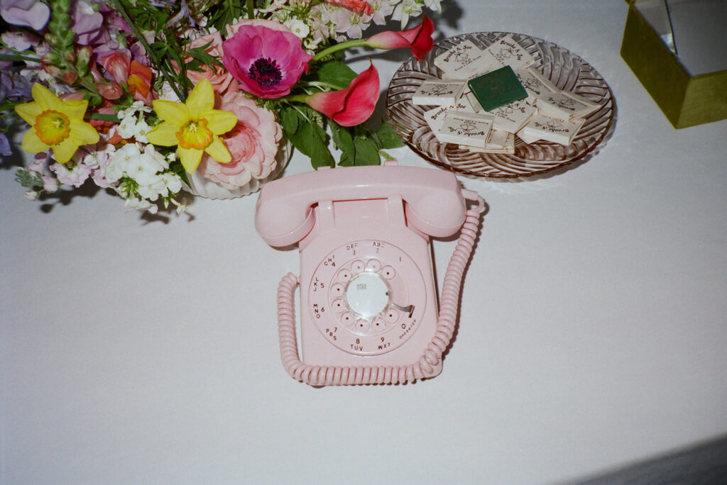 pink telephone and wedding reception 