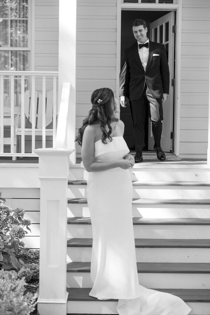 bride and groom on porch 