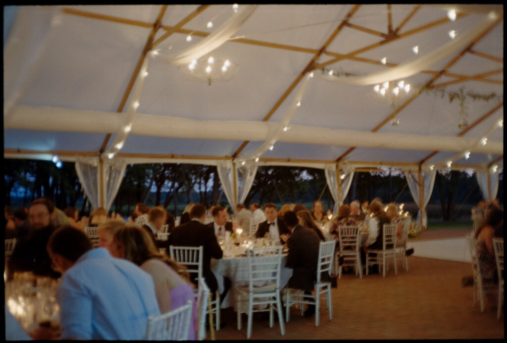 reception with twinkle lights