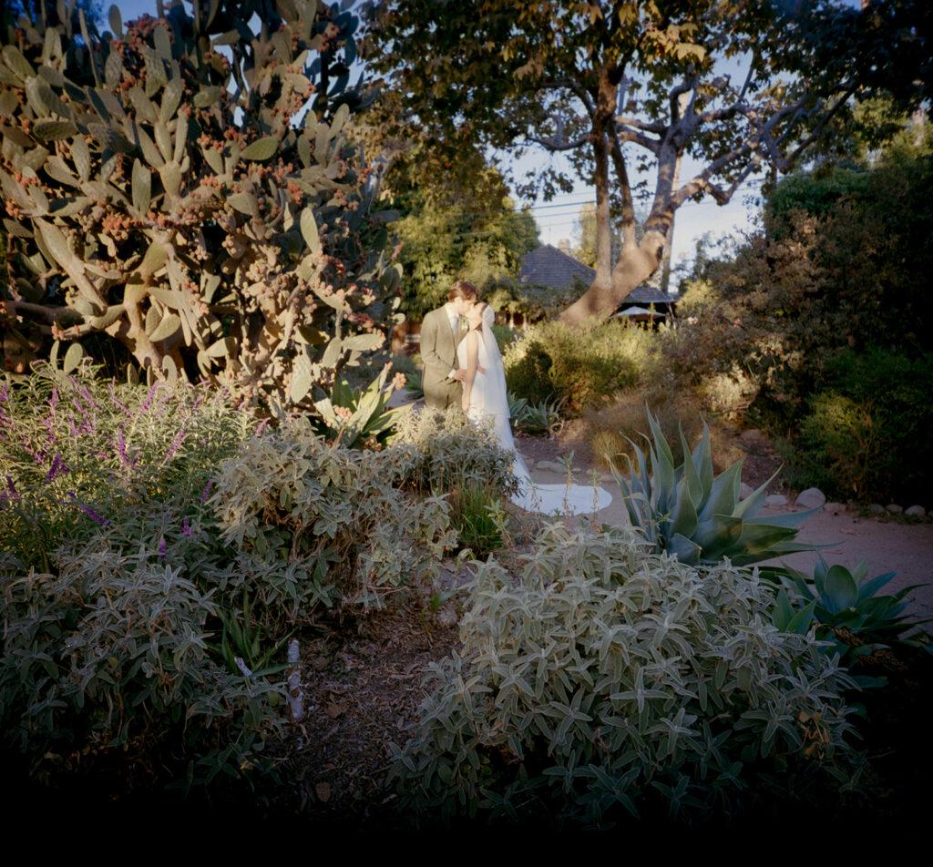 sharing a kiss in Franciscan Gardens 